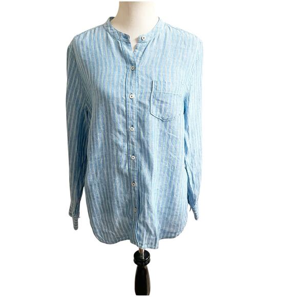 Tommy Bahama Women’s Linen Button Front Shirt Size Large Blue Green Stripe - Picture 1 of 10